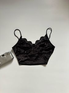 Black Velvet Lace Trim Camisole Top