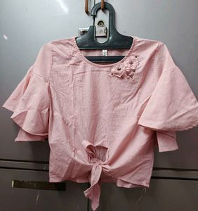 Chic Pink Flutter Sleeve Tie-Front Top