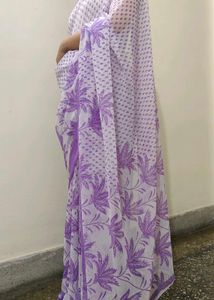 Purple Floral Print Saree