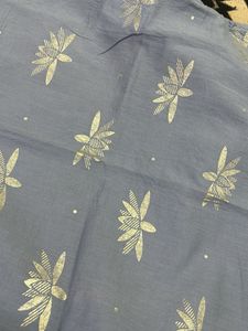 Side High slit Blue Kurta Set with Lotus Print