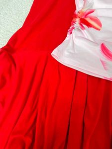 Chic Floral One-Shoulder Red Dress