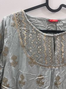 Light Blue Kurta with Golden Print - Unused