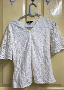 Elegant Lace V-Neck Flutter Sleeve Top