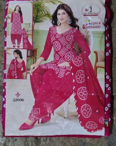 Pink Bandhani printed Dress Material