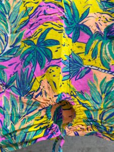 Vibrant Tropical Print Button-Up Shirt