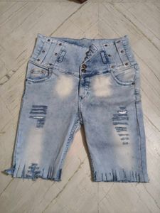 High-Waisted Ripped Denim Shorts
