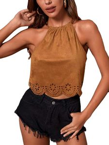 I. Brown Suede Cut-out Crop Top