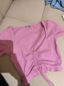 Pink Ruched Cropped Top