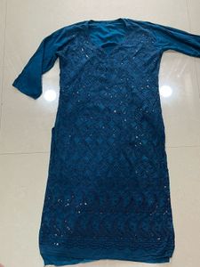 Elegant Teal Chikankari Kurta with Sequins