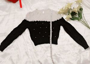 Very Beautiful Pearl Work Woolen Crop Top