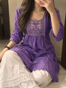 XL- Purple Embroidered Kurta Set