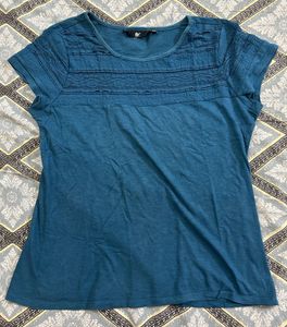 Blue Lace Detail T-Shirt