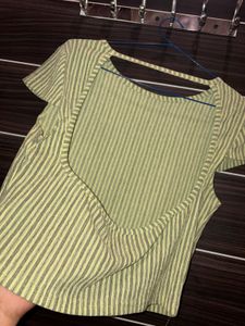 Chic Olive Green Ribbed Wrap-Style Crop Top – Soft