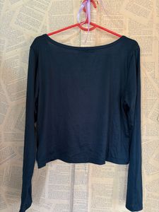 Dark Blue Twist Front Long Sleeve Top