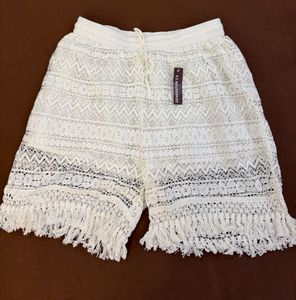 White Lace Fringe Shorts