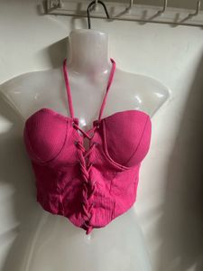 Hot Pink Lace-Up Halter Top