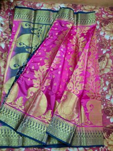 Rani Pink Colour Saree With running Blouse