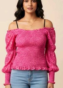 Smocked Classic Pink Patterned Long Sleeve Top