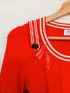 Chic Red Knit Top with Bow Details