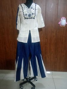 Elegant White Kurta with Blue Palazzo