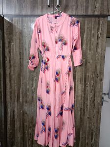 Pink long Dress with belt
