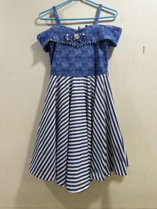 Blue Striped Off-Shoulder Dress
