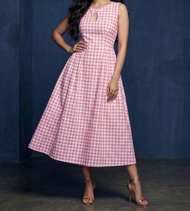 Chic Pink Gingham Sleeveless Dress