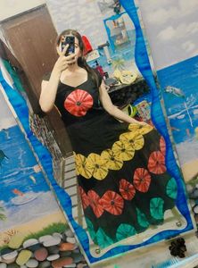Black Ethnic Gown with Floral batic print