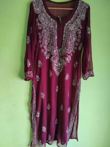Mirror Work Chikankari Kurti With Inner