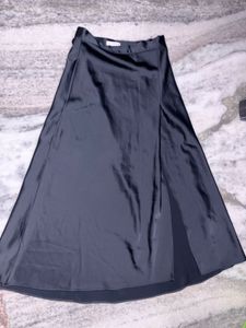 Sleek Black Satin Midi Skirt