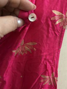 Vibrant Pink cowl tunic with Gold Print