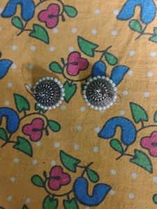 Elegant Oxidized Jhumka Earrings with Pearls