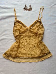 Sparkling Embellished Yellow Camisole Top
