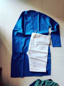 Men's Blue Kurta Set with White Pyjama