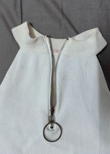 White Knit Top with Zipper Detail