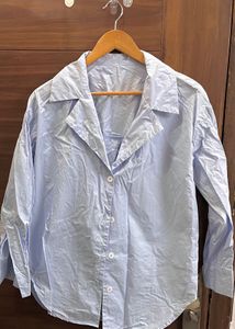 Light Blue Collared Button-Up Top