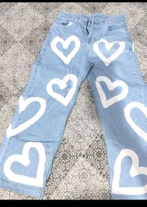 Cute Heart Pattern Denim Jeans