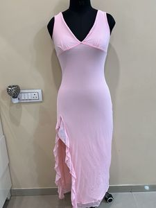 Pink Ruffle Slit Maxi Dress