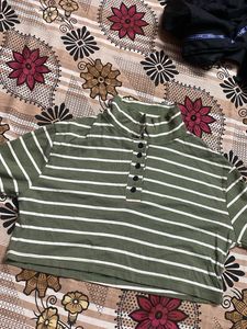 Olive Green Striped Cropped Top