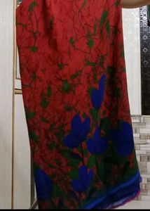 Red Floral Saree with unstitche blouse