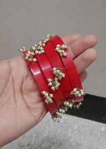 Red &amp; Pearl Beaded Bangle Set