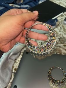Bohemian Beaded Hoop Earrings with Coins