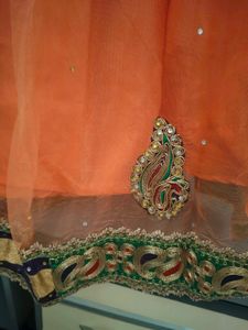 Orange Embellished Lehenga Skirt