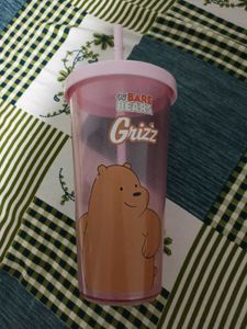 Miniso we Bare Bears Grizz Tumbler with Straw