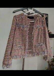 Zara Tweed Jacket with Fringes