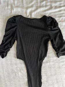 Black Puff Sleeve Bodysuit