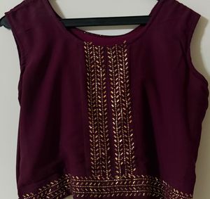 Girls Maroon Embellished 3Piece Ethnic Gown Set