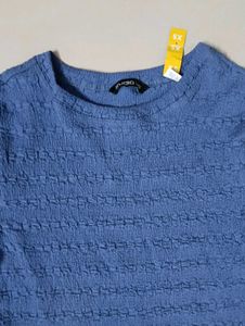 Blue Textured Long Sleeve Bodycon Dress