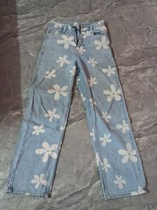 Floral Print Wide Leg Jeans