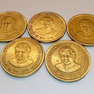 Set Of 5 Five Rupee C.Subramaniam Centenary Coins